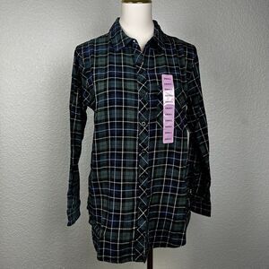 GAP Women's Nixie Plaid Blue Green Relaxed Fit Flannel Button Up Shirt Size S